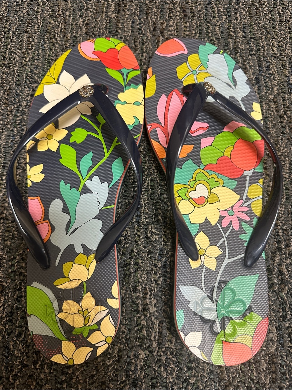 kate spade Floral Flip Flop Sandals - Navy Straps with Multicolor Print